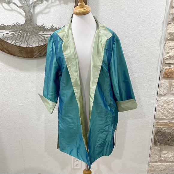 NWT Heidi Daus Reversible Iridescent Satin Jacket Teal Seafoam Green XL - Picture 1 of 7
